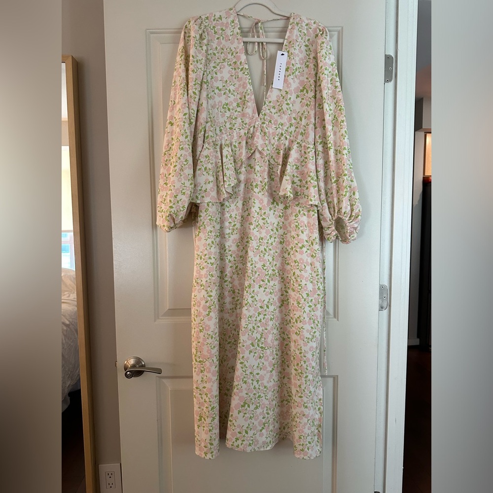 Topshop Floral long sleeve maxi double v